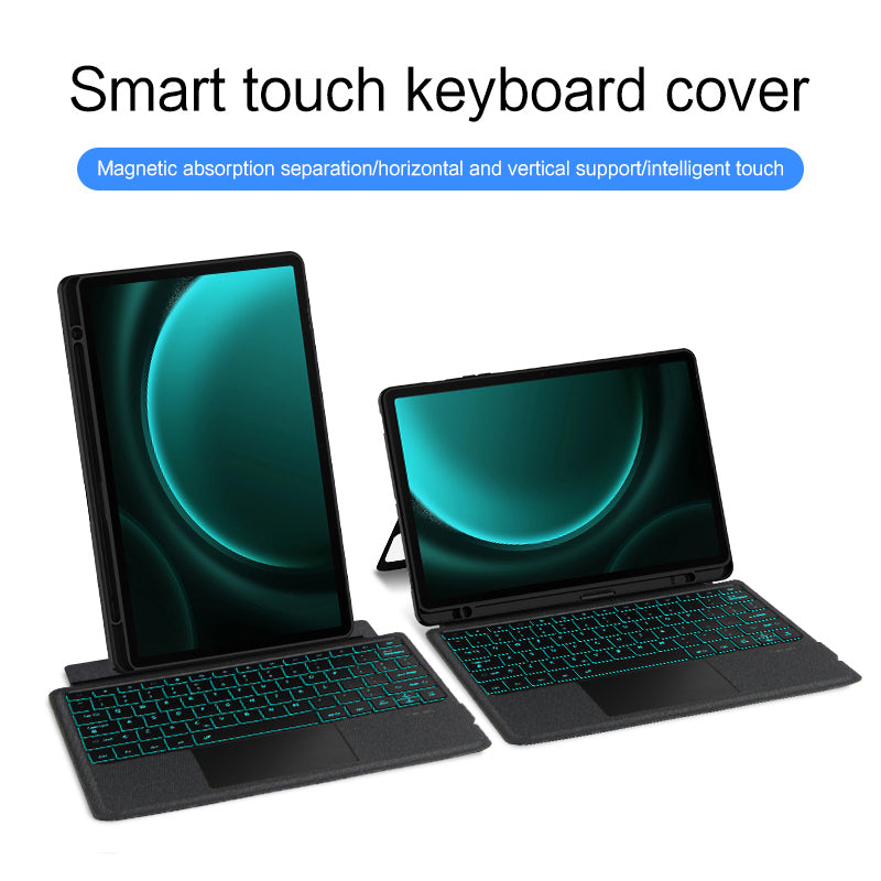 For Samsung Galaxy Tab S9 FE+ Leather Case + Bluetooth Keyboard with Backlight Trackpad