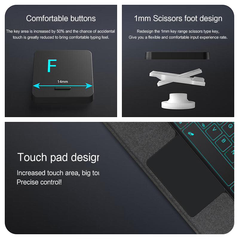 For Samsung Galaxy Tab S9 FE+ Leather Case + Bluetooth Keyboard with Backlight Trackpad