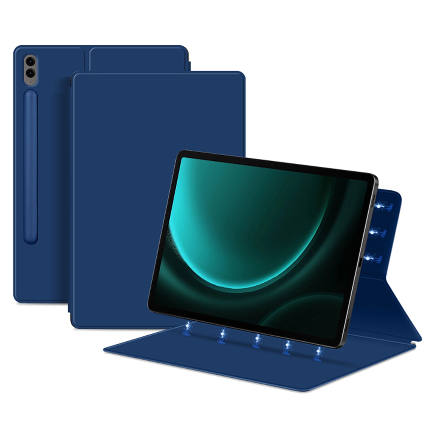 For Samsung Galaxy Tab S9 FE+ Leather Case Stand Magnetic Tablet Cover with Auto Sleep / Wake - Blue