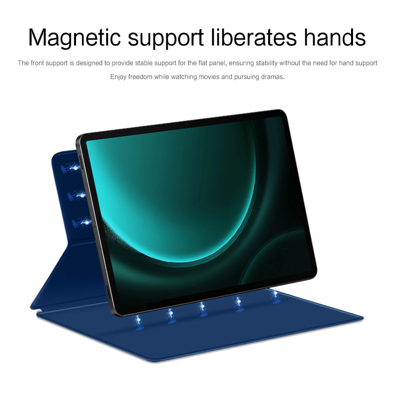 For Samsung Galaxy Tab S9 FE+ Leather Case Stand Magnetic Tablet Cover with Auto Sleep / Wake - Blue