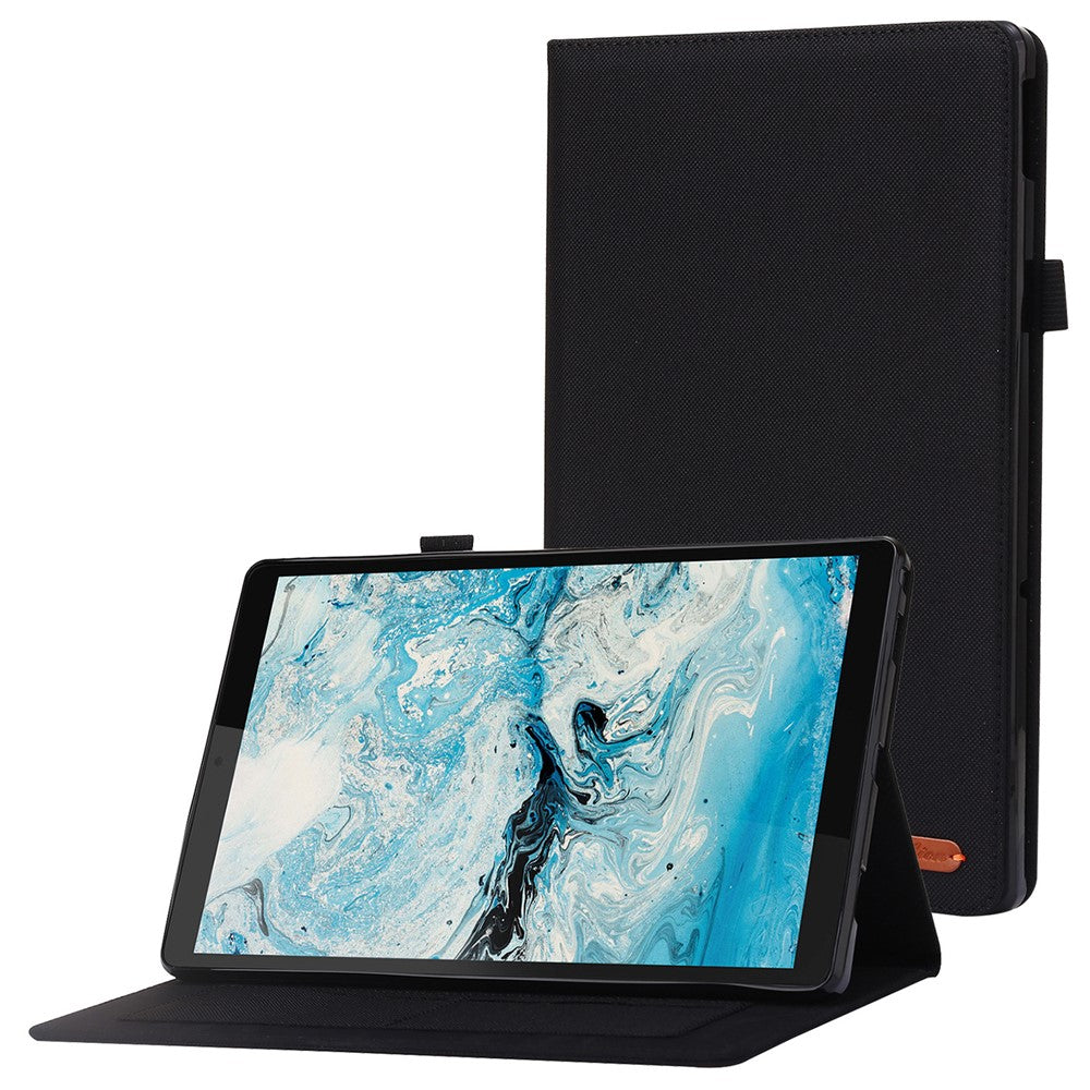 For Lenovo Tab M10 Plus (3rd Gen) Tablet Case Cloth Texture Card Holder Leather Cover - Black