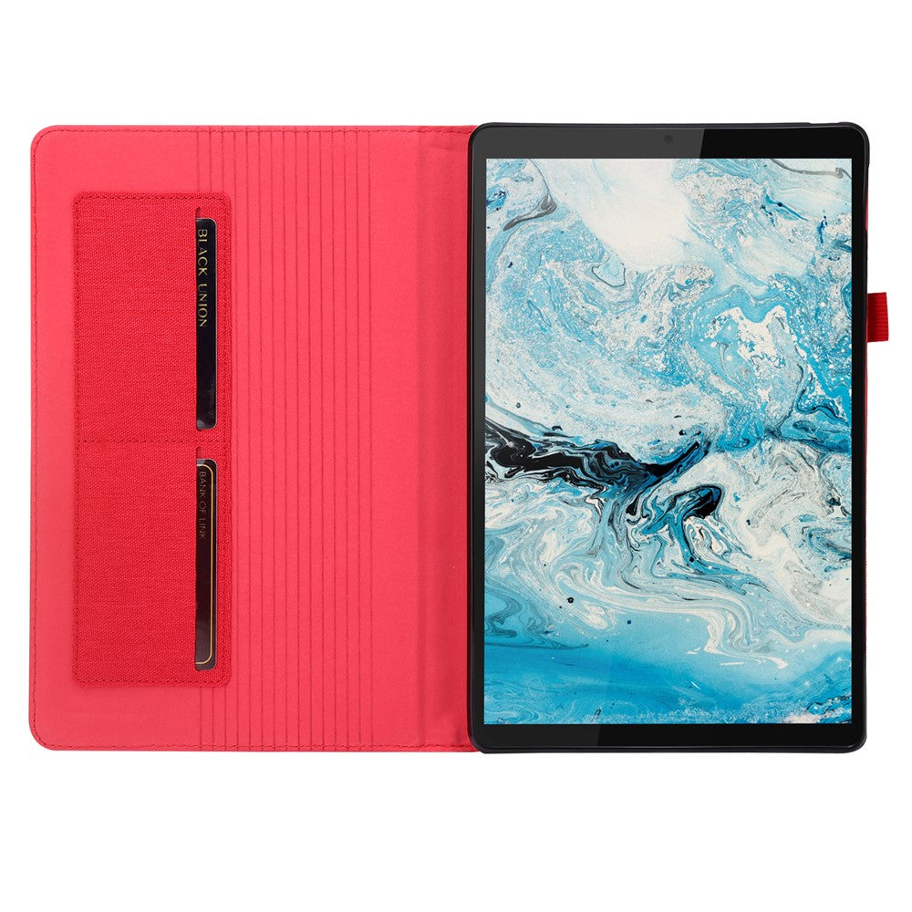 For Lenovo Tab M10 Plus (3rd Gen) Tablet Case Cloth Texture Card Holder Leather Cover - Red