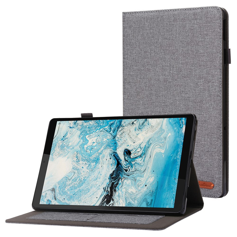 For Lenovo Tab M10 Plus (3rd Gen) Tablet Case Cloth Texture Card Holder Leather Cover - Grey