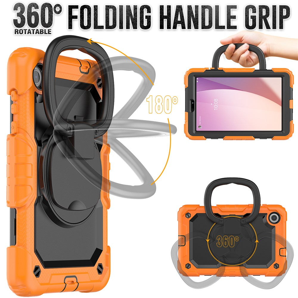 For Lenovo Tab M8 (4th Gen) 2024 TB-301XU / M8 (4th Gen) 2023 TB-300FU Case Rotary Kickstand Tablet Cover with Shoulder Strap - Orange