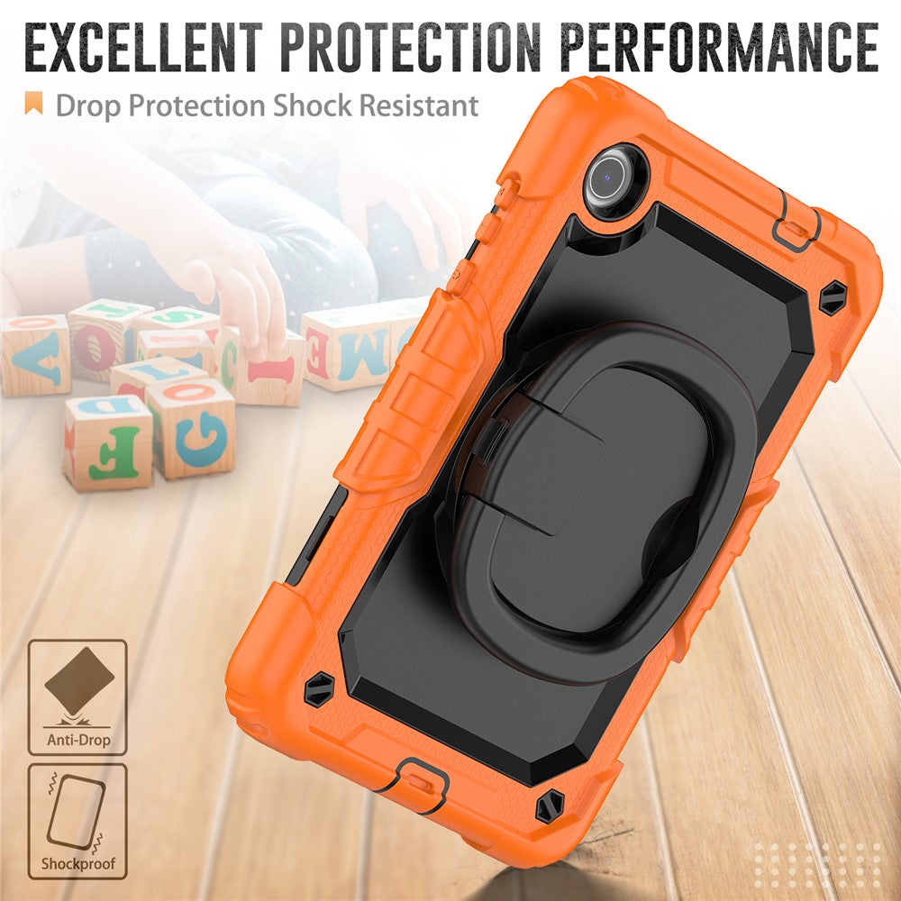 For Lenovo Tab M8 (4th Gen) 2024 TB-301XU / M8 (4th Gen) 2023 TB-300FU Case Rotary Kickstand Tablet Cover with Shoulder Strap - Orange