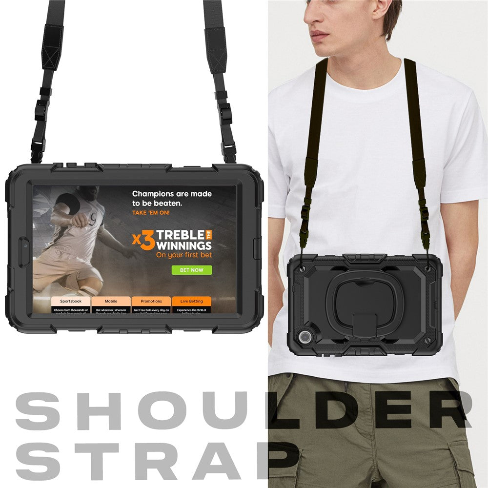 For Lenovo Tab M8 (4th Gen) 2024 TB-301XU / M8 (4th Gen) 2023 TB-300FU Case Rotary Kickstand Tablet Cover with Shoulder Strap - Black