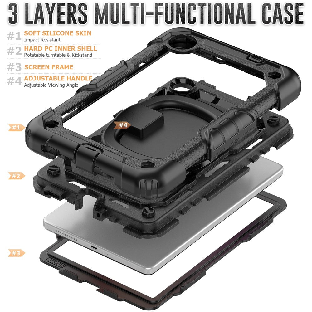 For Lenovo Tab M8 (4th Gen) 2024 TB-301XU / M8 (4th Gen) 2023 TB-300FU Case Rotary Kickstand Tablet Cover with Shoulder Strap - Black