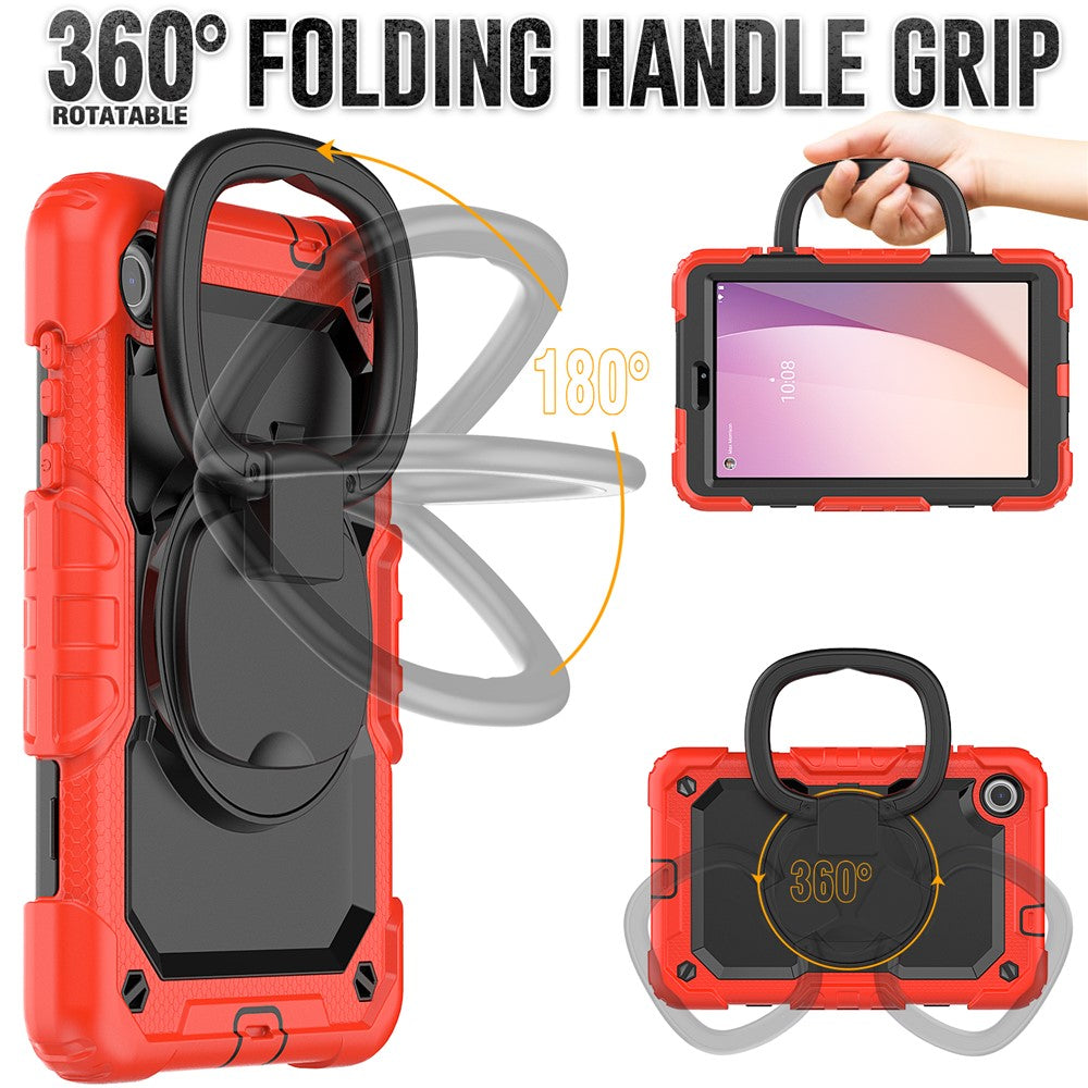 For Lenovo Tab M8 (4th Gen) 2024 TB-301XU / M8 (4th Gen) 2023 TB-300FU Case Rotary Kickstand Tablet Cover with Shoulder Strap - Red