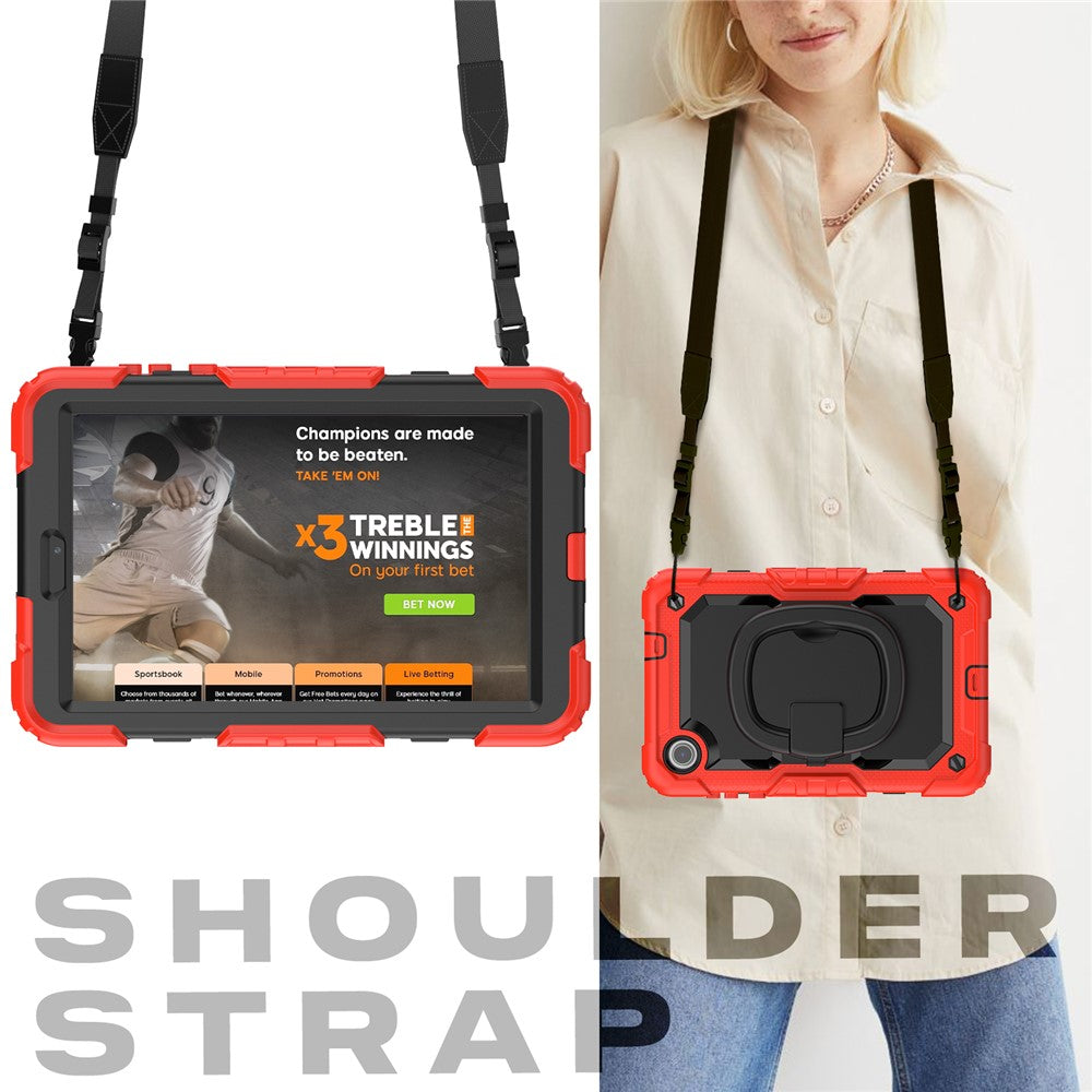 For Lenovo Tab M8 (4th Gen) 2024 TB-301XU / M8 (4th Gen) 2023 TB-300FU Case Rotary Kickstand Tablet Cover with Shoulder Strap - Red