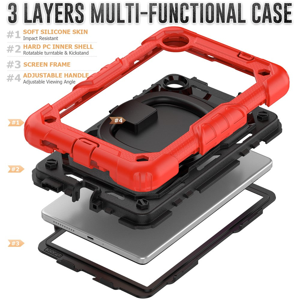 For Lenovo Tab M8 (4th Gen) 2024 TB-301XU / M8 (4th Gen) 2023 TB-300FU Case Rotary Kickstand Tablet Cover with Shoulder Strap - Red