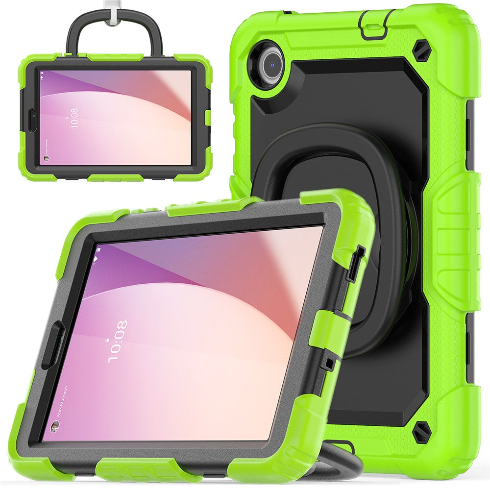 For Lenovo Tab M8 (4th Gen) 2024 TB-301XU / M8 (4th Gen) 2023 TB-300FU Case Rotary Kickstand Tablet Cover with Shoulder Strap - Yellowgreen