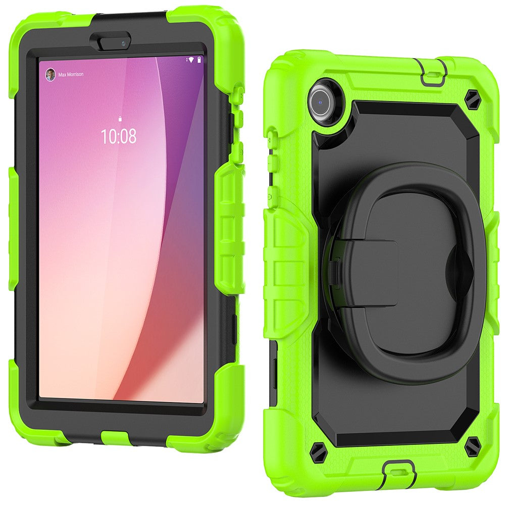 For Lenovo Tab M8 (4th Gen) 2024 TB-301XU / M8 (4th Gen) 2023 TB-300FU Case Rotary Kickstand Tablet Cover with Shoulder Strap - Yellowgreen