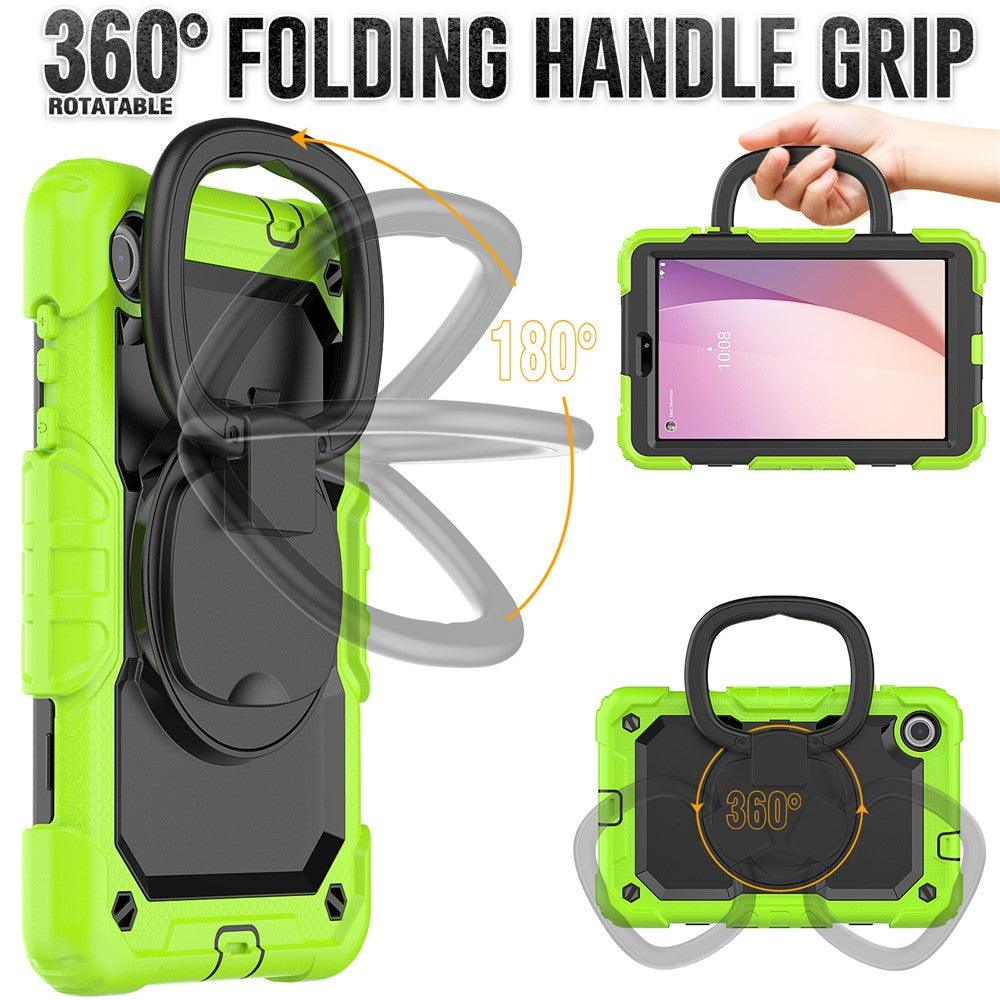 For Lenovo Tab M8 (4th Gen) 2024 TB-301XU / M8 (4th Gen) 2023 TB-300FU Case Rotary Kickstand Tablet Cover with Shoulder Strap - Yellowgreen