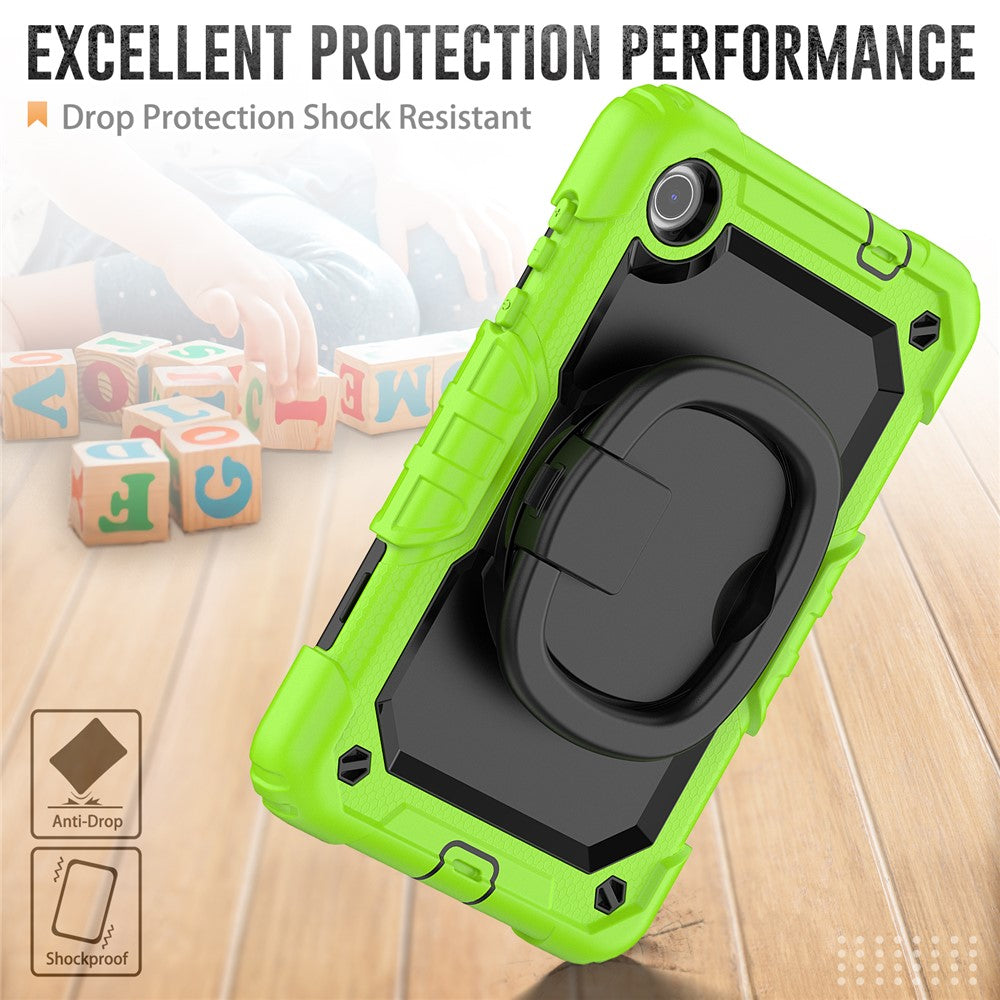 For Lenovo Tab M8 (4th Gen) 2024 TB-301XU / M8 (4th Gen) 2023 TB-300FU Case Rotary Kickstand Tablet Cover with Shoulder Strap - Yellowgreen