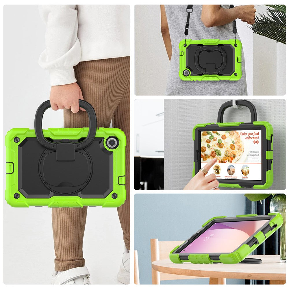 For Lenovo Tab M8 (4th Gen) 2024 TB-301XU / M8 (4th Gen) 2023 TB-300FU Case Rotary Kickstand Tablet Cover with Shoulder Strap - Yellowgreen