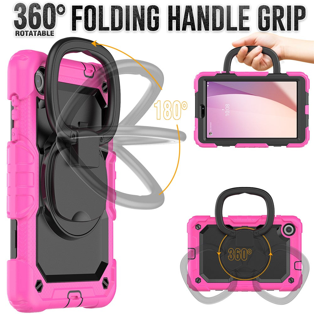 For Lenovo Tab M8 (4th Gen) 2024 TB-301XU / M8 (4th Gen) 2023 TB-300FU Case Rotary Kickstand Tablet Cover with Shoulder Strap - Rose