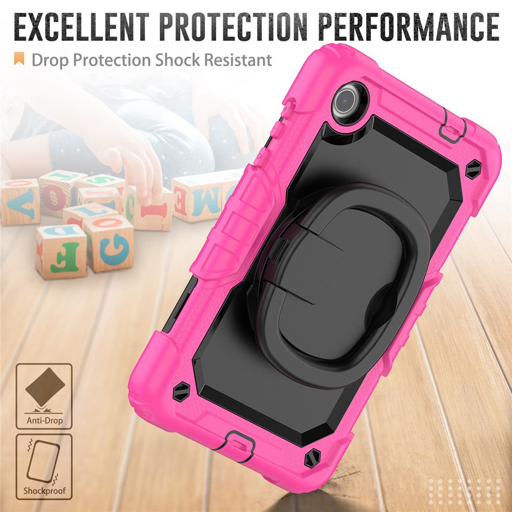 For Lenovo Tab M8 (4th Gen) 2024 TB-301XU / M8 (4th Gen) 2023 TB-300FU Case Rotary Kickstand Tablet Cover with Shoulder Strap - Rose