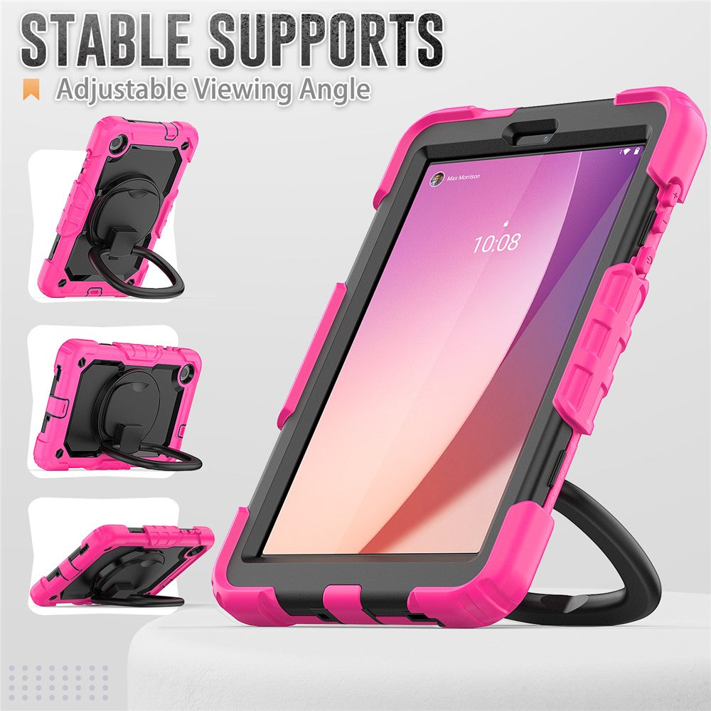 For Lenovo Tab M8 (4th Gen) 2024 TB-301XU / M8 (4th Gen) 2023 TB-300FU Case Rotary Kickstand Tablet Cover with Shoulder Strap - Rose