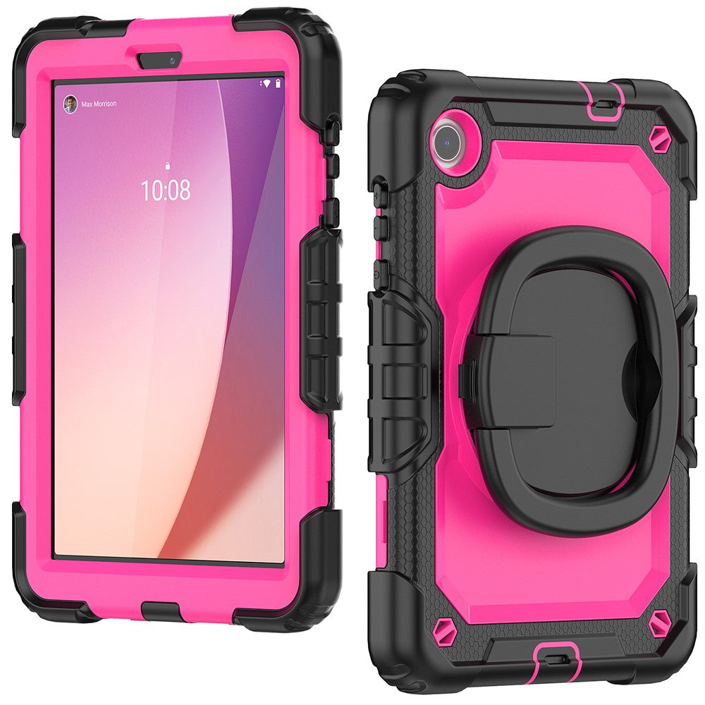 For Lenovo Tab M8 (4th Gen) 2024 TB-301XU / M8 (4th Gen) 2023 TB-300FU Case Rotary Kickstand Tablet Cover with Shoulder Strap - Black+Rose PC