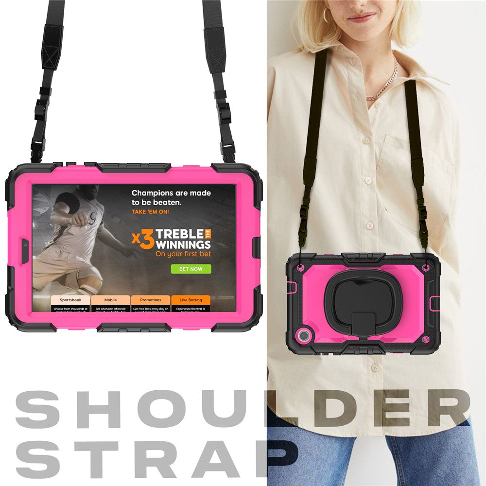 For Lenovo Tab M8 (4th Gen) 2024 TB-301XU / M8 (4th Gen) 2023 TB-300FU Case Rotary Kickstand Tablet Cover with Shoulder Strap - Black+Rose PC