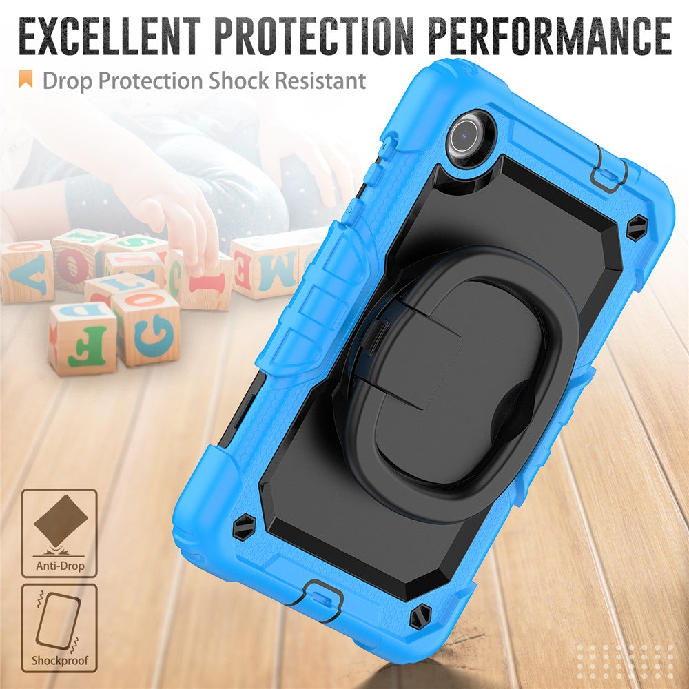 For Lenovo Tab M8 (4th Gen) 2024 TB-301XU / M8 (4th Gen) 2023 TB-300FU Case Rotary Kickstand Tablet Cover with Shoulder Strap - Baby Blue