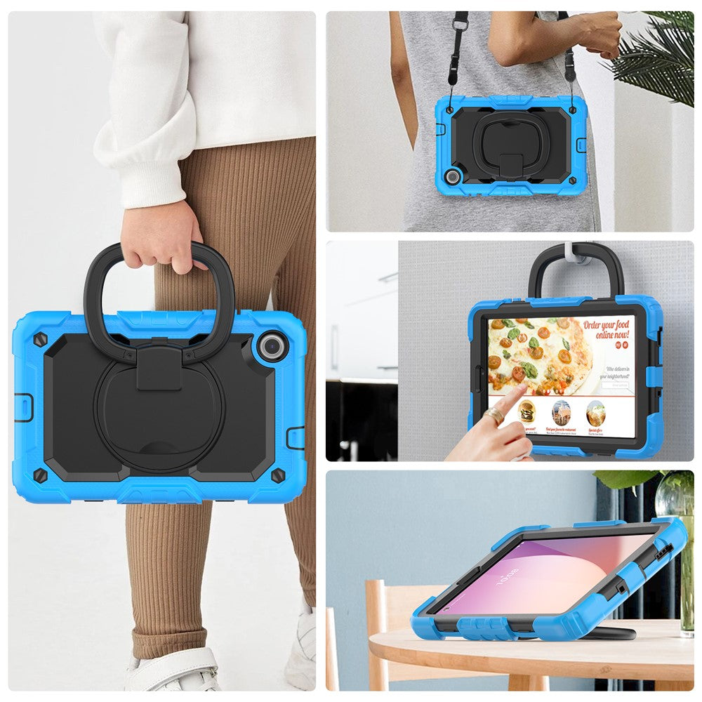 For Lenovo Tab M8 (4th Gen) 2024 TB-301XU / M8 (4th Gen) 2023 TB-300FU Case Rotary Kickstand Tablet Cover with Shoulder Strap - Baby Blue