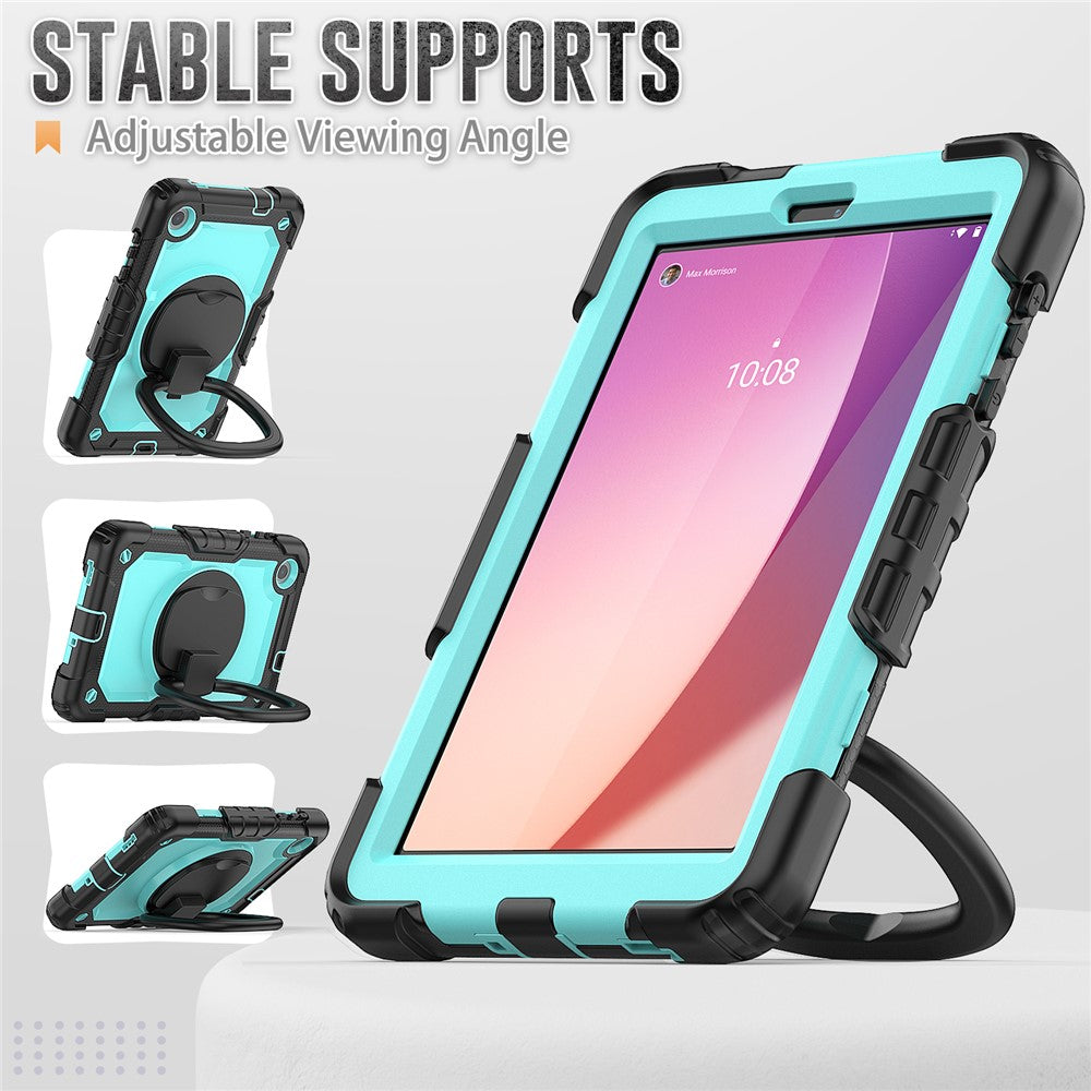 For Lenovo Tab M8 (4th Gen) 2024 TB-301XU / M8 (4th Gen) 2023 TB-300FU Case Rotary Kickstand Tablet Cover with Shoulder Strap - Black+Baby Blue PC