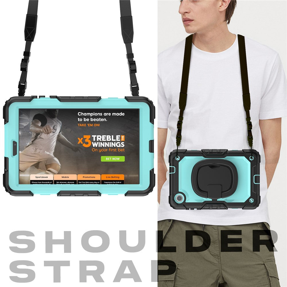 For Lenovo Tab M8 (4th Gen) 2024 TB-301XU / M8 (4th Gen) 2023 TB-300FU Case Rotary Kickstand Tablet Cover with Shoulder Strap - Black+Baby Blue PC