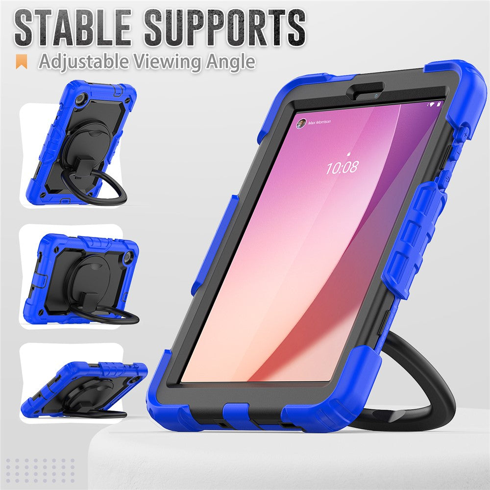 For Lenovo Tab M8 (4th Gen) 2024 TB-301XU / M8 (4th Gen) 2023 TB-300FU Case Rotary Kickstand Tablet Cover with Shoulder Strap - Dark Blue