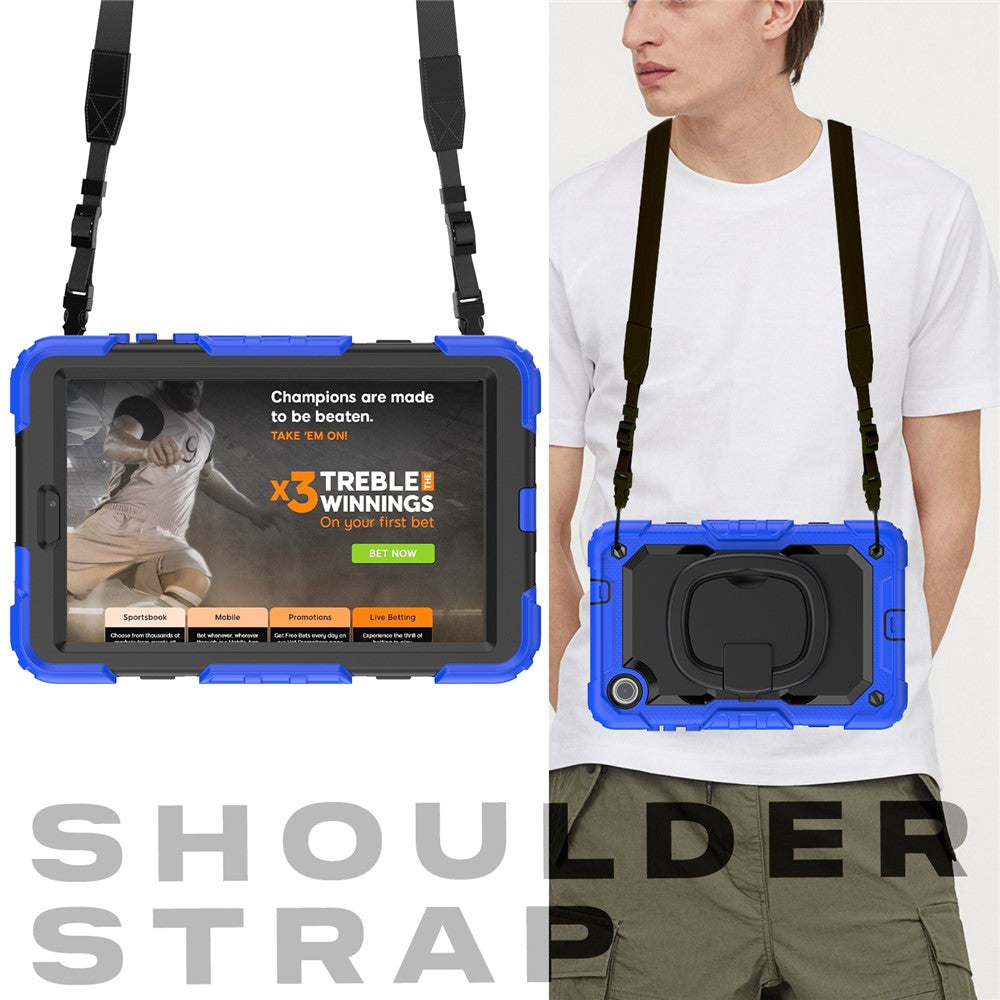 For Lenovo Tab M8 (4th Gen) 2024 TB-301XU / M8 (4th Gen) 2023 TB-300FU Case Rotary Kickstand Tablet Cover with Shoulder Strap - Dark Blue