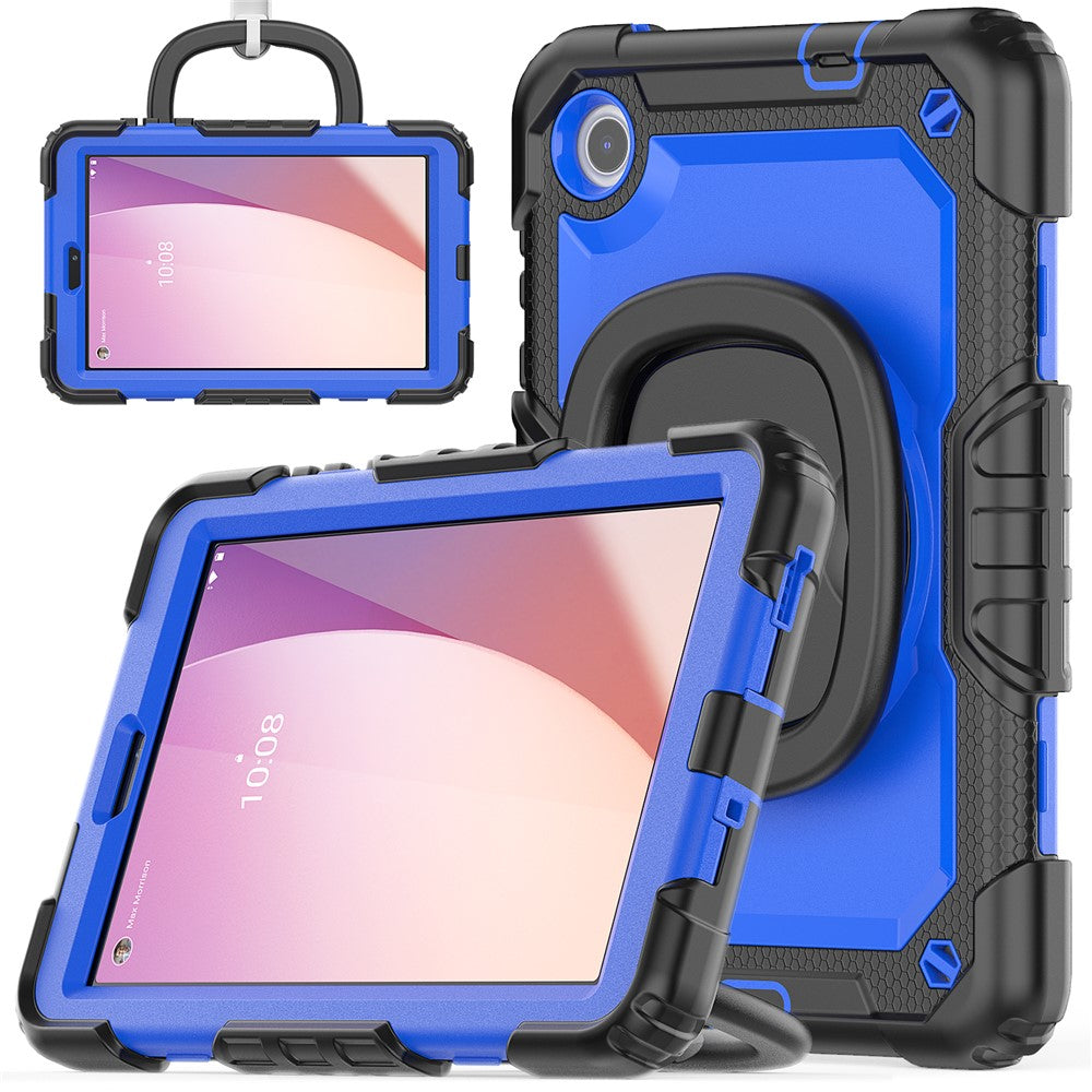 For Lenovo Tab M8 (4th Gen) 2024 TB-301XU / M8 (4th Gen) 2023 TB-300FU Case Rotary Kickstand Tablet Cover with Shoulder Strap - Black+Dark Blue PC