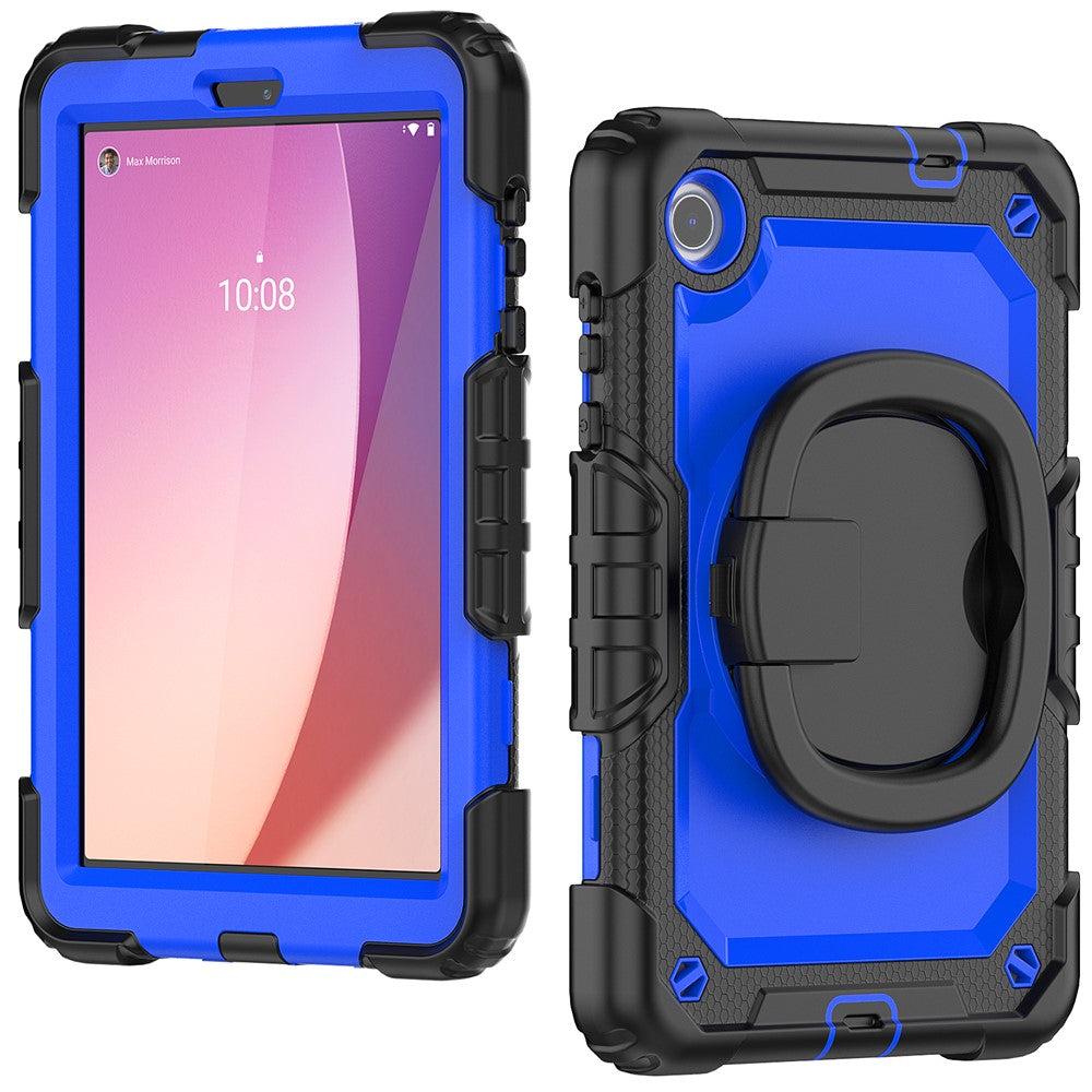 For Lenovo Tab M8 (4th Gen) 2024 TB-301XU / M8 (4th Gen) 2023 TB-300FU Case Rotary Kickstand Tablet Cover with Shoulder Strap - Black+Dark Blue PC