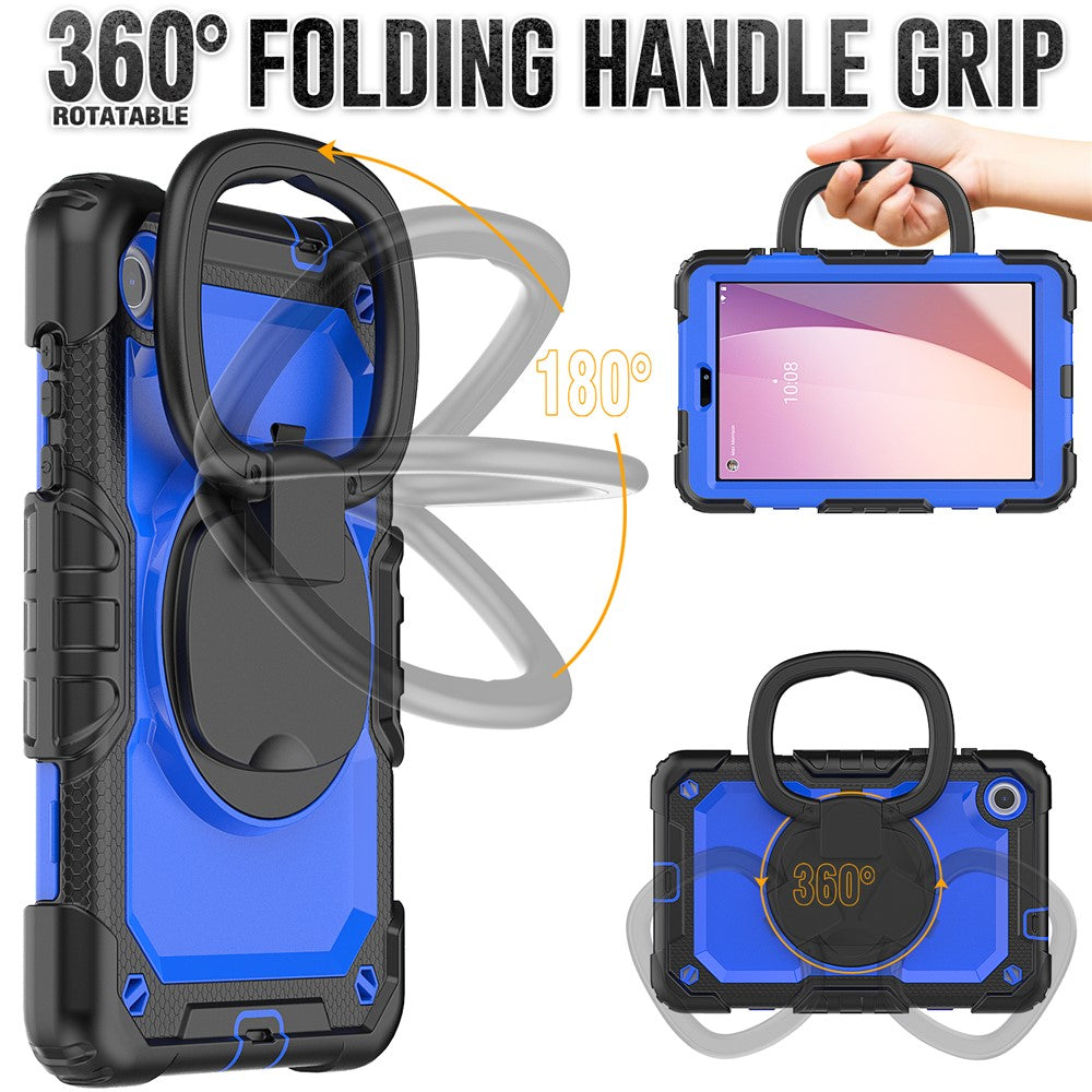 For Lenovo Tab M8 (4th Gen) 2024 TB-301XU / M8 (4th Gen) 2023 TB-300FU Case Rotary Kickstand Tablet Cover with Shoulder Strap - Black+Dark Blue PC