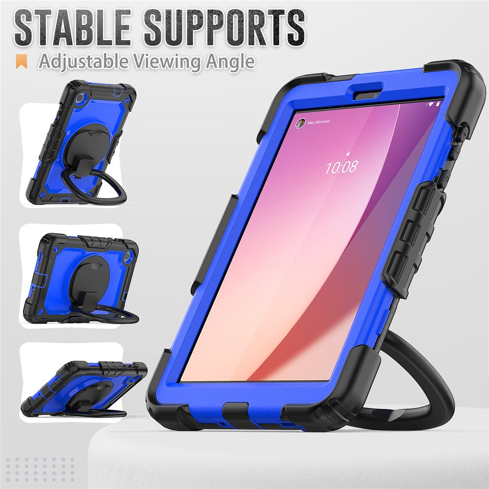 For Lenovo Tab M8 (4th Gen) 2024 TB-301XU / M8 (4th Gen) 2023 TB-300FU Case Rotary Kickstand Tablet Cover with Shoulder Strap - Black+Dark Blue PC