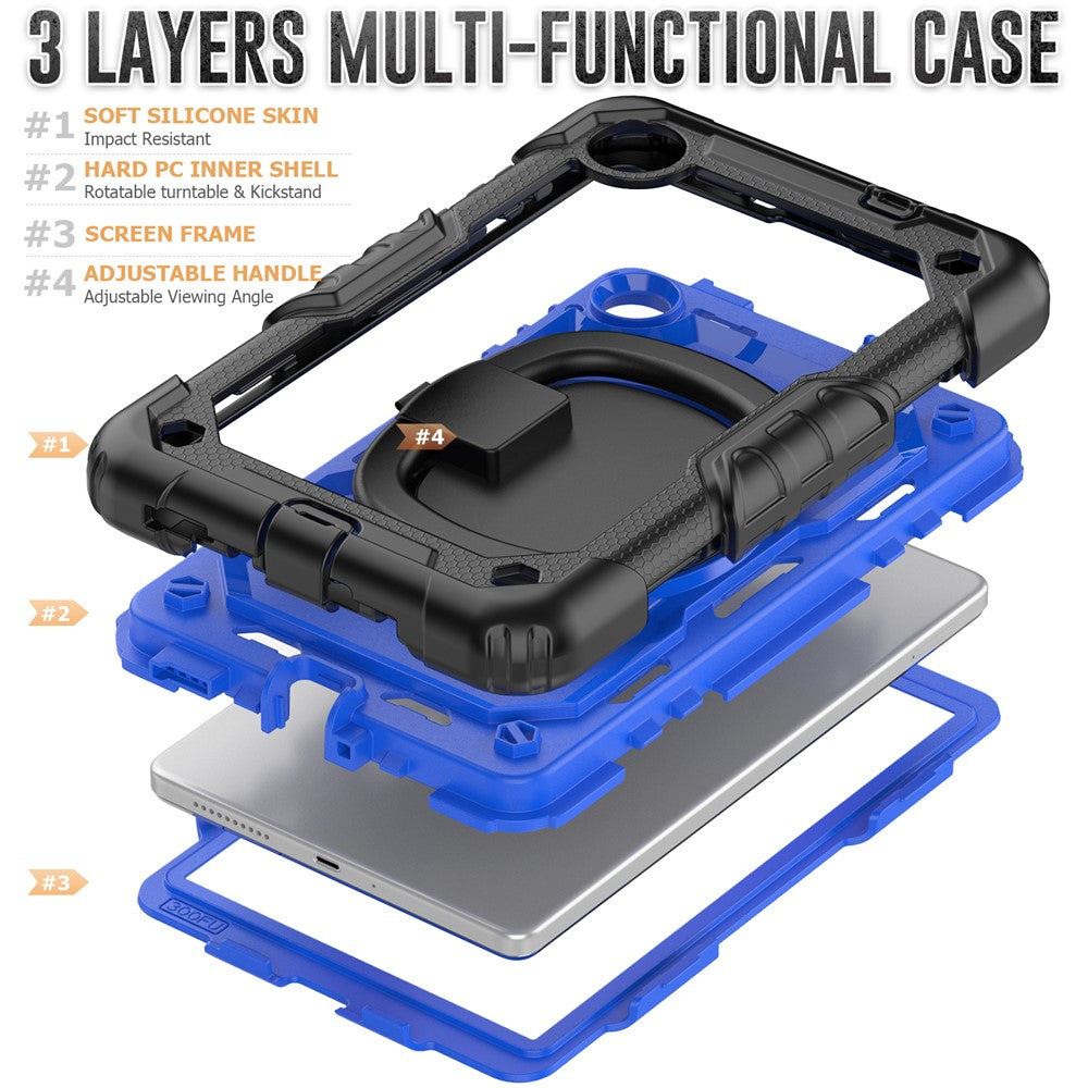 For Lenovo Tab M8 (4th Gen) 2024 TB-301XU / M8 (4th Gen) 2023 TB-300FU Case Rotary Kickstand Tablet Cover with Shoulder Strap - Black+Dark Blue PC