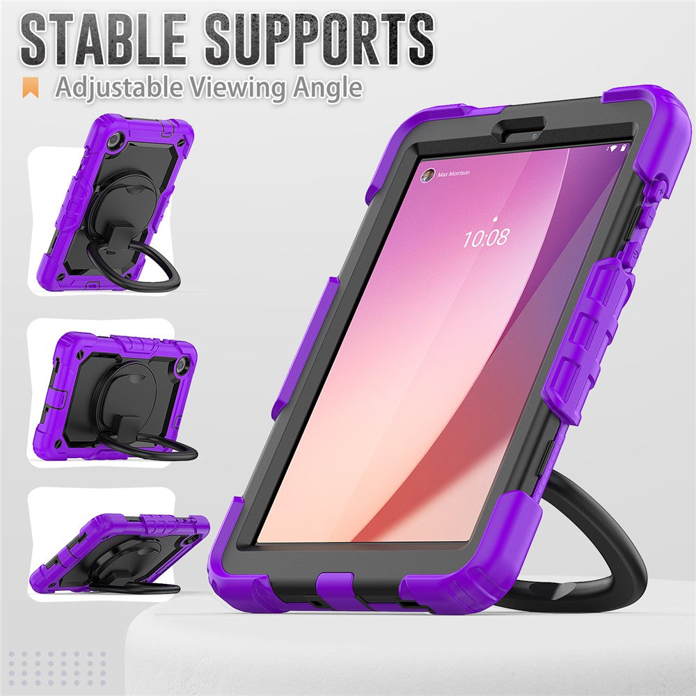 For Lenovo Tab M8 (4th Gen) 2024 TB-301XU / M8 (4th Gen) 2023 TB-300FU Case Rotary Kickstand Tablet Cover with Shoulder Strap - Purple