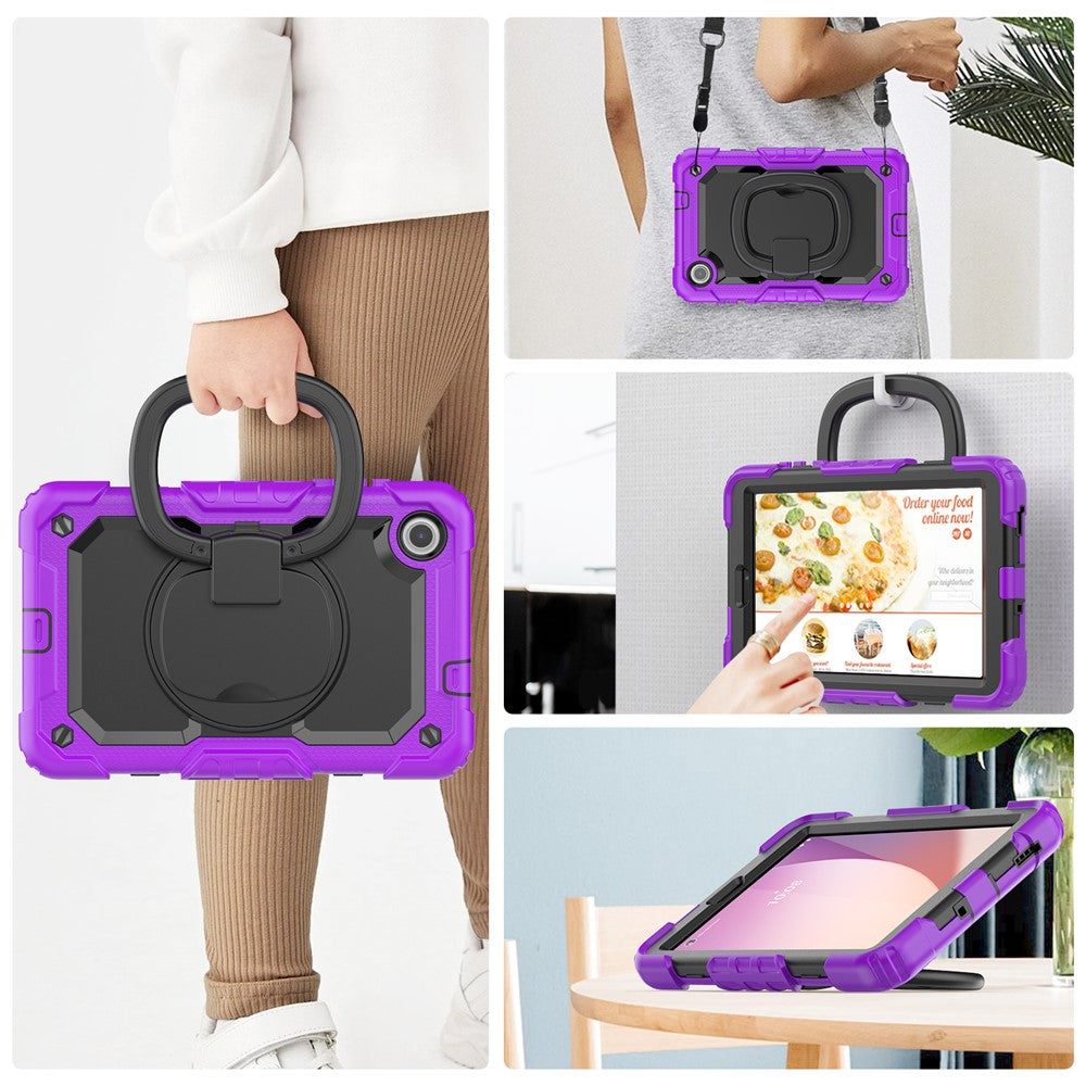 For Lenovo Tab M8 (4th Gen) 2024 TB-301XU / M8 (4th Gen) 2023 TB-300FU Case Rotary Kickstand Tablet Cover with Shoulder Strap - Purple
