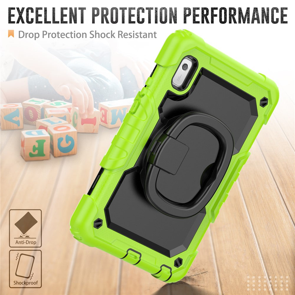 For Lenovo Tab M9 / Lenovo K9 TB310 Kickstand Case PC+Silicone Tablet Cover with Shoulder Strap - Yellowgreen