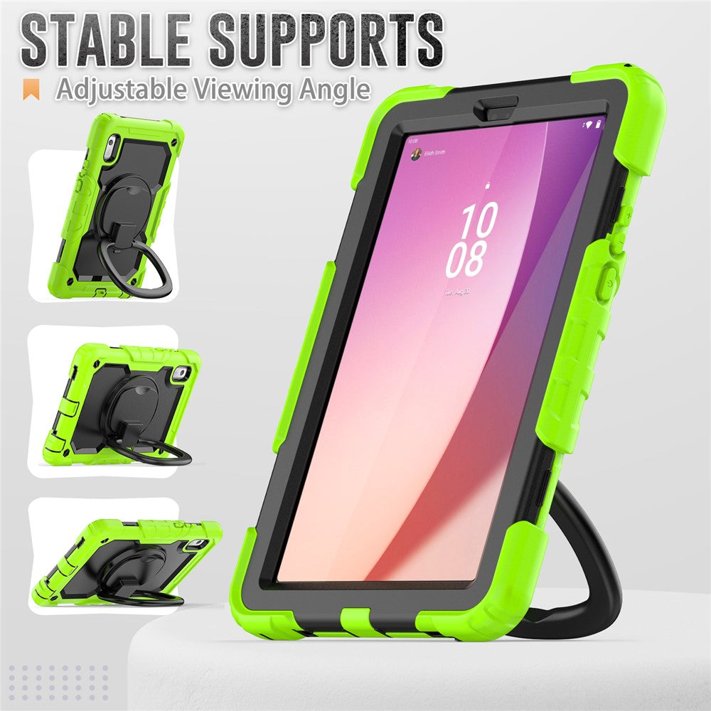 For Lenovo Tab M9 / Lenovo K9 TB310 Kickstand Case PC+Silicone Tablet Cover with Shoulder Strap - Yellowgreen