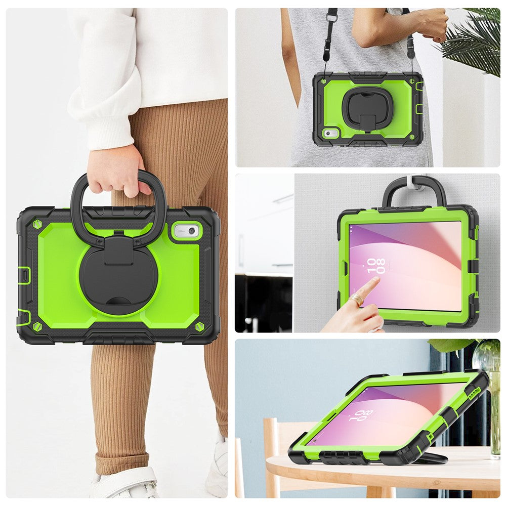 For Lenovo Tab M9 / Lenovo K9 TB310 Kickstand Case PC+Silicone Tablet Cover with Shoulder Strap - Black+Yellowgreen PC