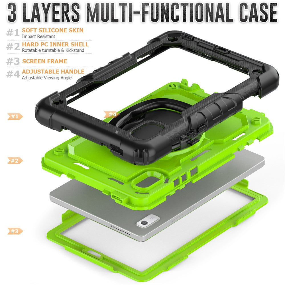 For Lenovo Tab M9 / Lenovo K9 TB310 Kickstand Case PC+Silicone Tablet Cover with Shoulder Strap - Black+Yellowgreen PC