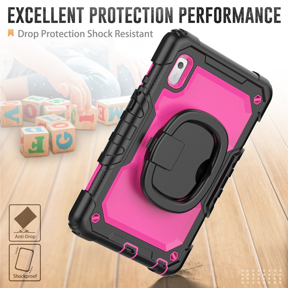 For Lenovo Tab M9 / Lenovo K9 TB310 Kickstand Case PC+Silicone Tablet Cover with Shoulder Strap - Black+Rose PC