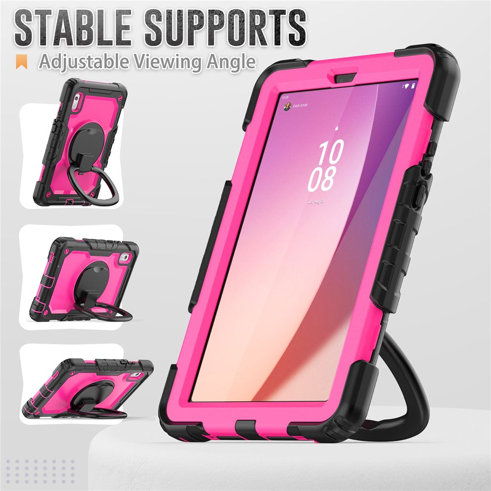 For Lenovo Tab M9 / Lenovo K9 TB310 Kickstand Case PC+Silicone Tablet Cover with Shoulder Strap - Black+Rose PC