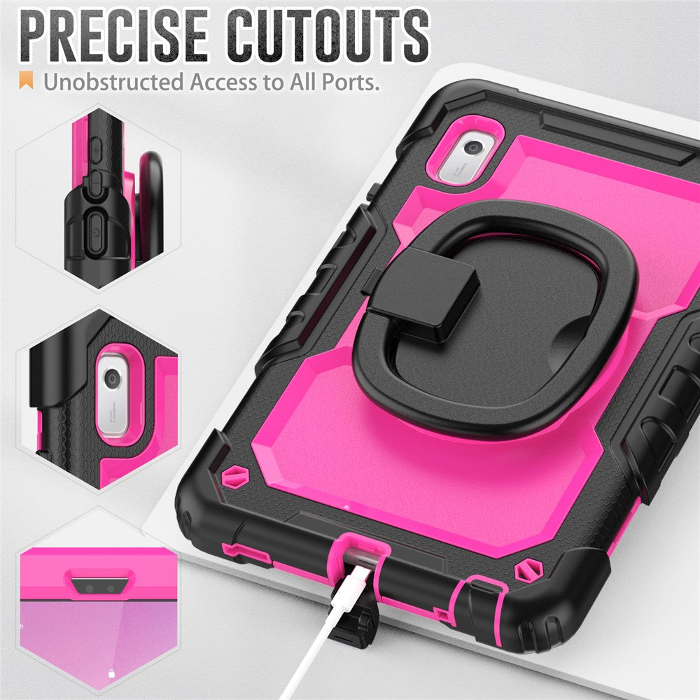 For Lenovo Tab M9 / Lenovo K9 TB310 Kickstand Case PC+Silicone Tablet Cover with Shoulder Strap - Black+Rose PC