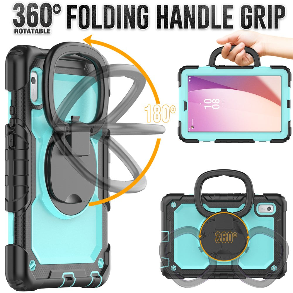 For Lenovo Tab M9 / Lenovo K9 TB310 Kickstand Case PC+Silicone Tablet Cover with Shoulder Strap - Black+Baby Blue PC