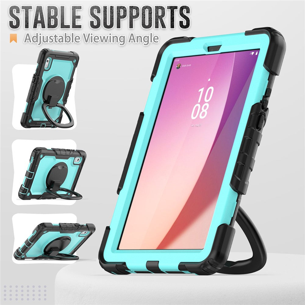 For Lenovo Tab M9 / Lenovo K9 TB310 Kickstand Case PC+Silicone Tablet Cover with Shoulder Strap - Black+Baby Blue PC