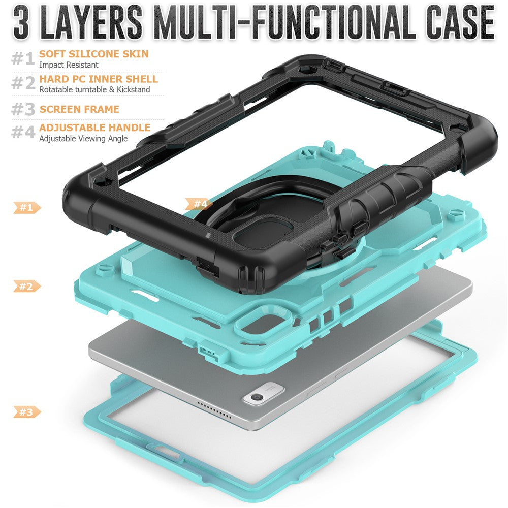 For Lenovo Tab M9 / Lenovo K9 TB310 Kickstand Case PC+Silicone Tablet Cover with Shoulder Strap - Black+Baby Blue PC