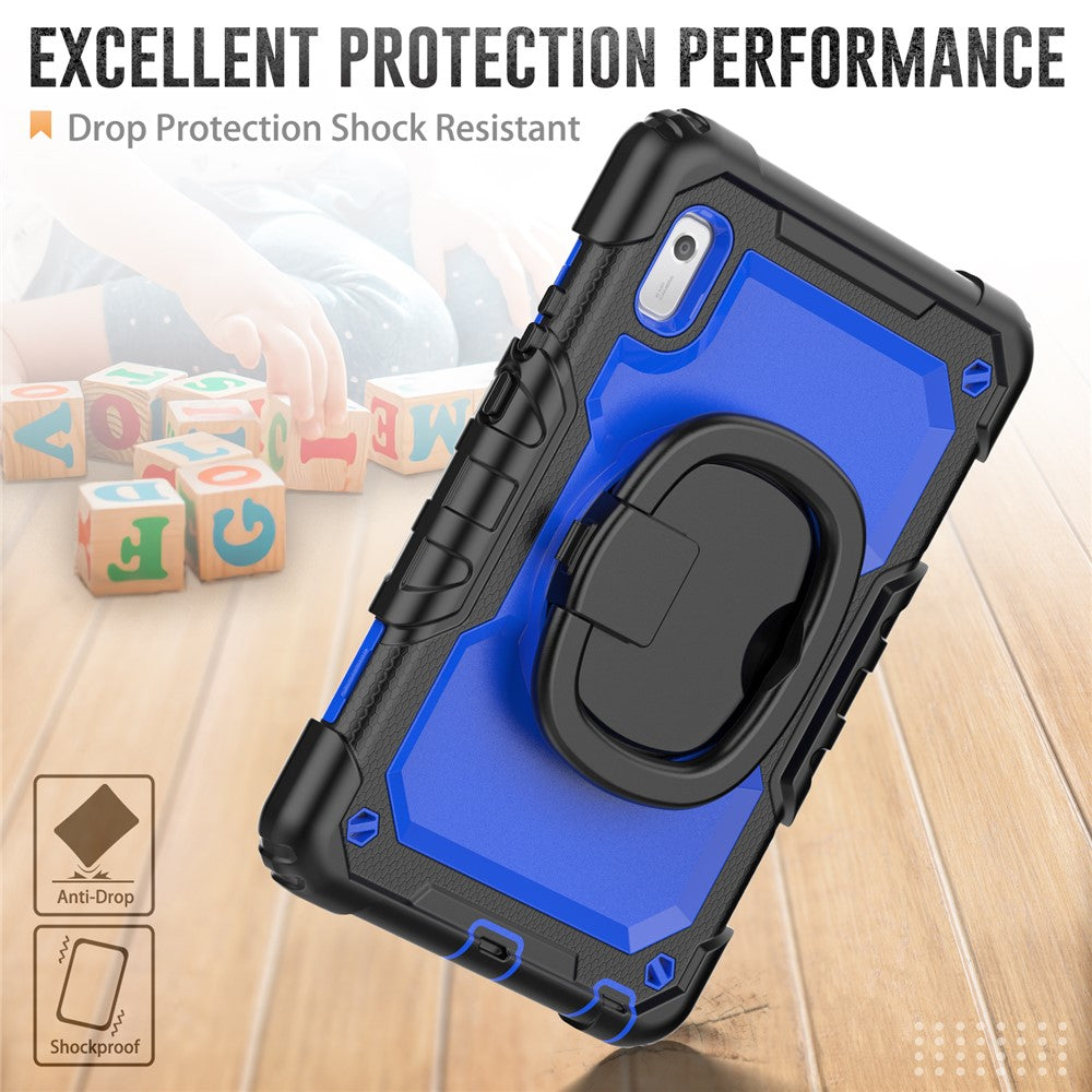 For Lenovo Tab M9 / Lenovo K9 TB310 Kickstand Case PC+Silicone Tablet Cover with Shoulder Strap - Black+Dark Blue PC