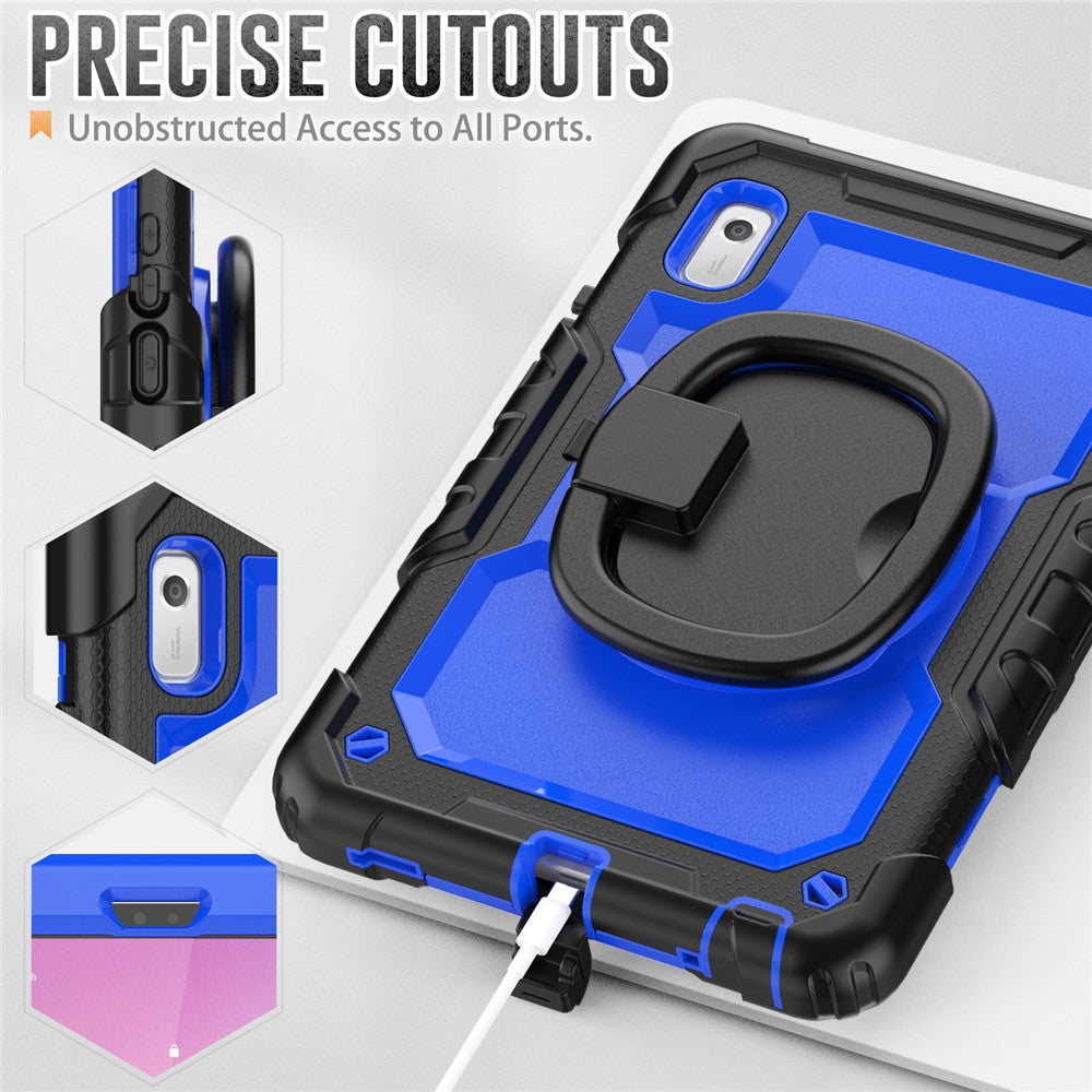 For Lenovo Tab M9 / Lenovo K9 TB310 Kickstand Case PC+Silicone Tablet Cover with Shoulder Strap - Black+Dark Blue PC