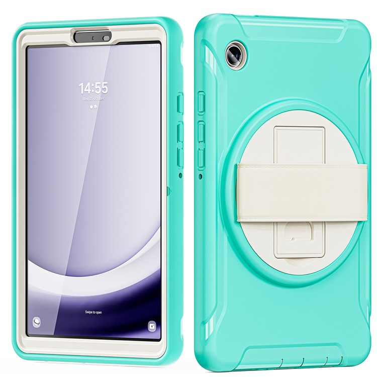 For Samsung Galaxy Tab A9 Rugged Case Hand Strap Kickstand Tablet Cover - Mint Green